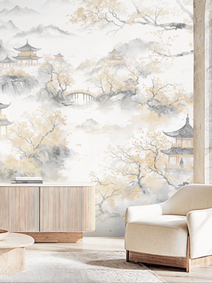 Echoes of  Tranquil  Pagodas Wall Mural