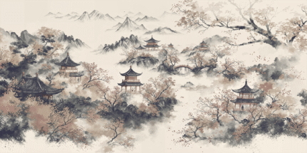 Echoes of  Tranquil  Pagodas Wall Mural