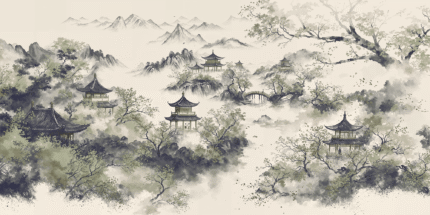 Echoes of  Tranquil  Pagodas Wall Mural