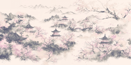 Echoes of  Tranquil  Pagodas Wall Mural