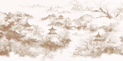 Echoes of  Tranquil  Pagodas Wall Mural
