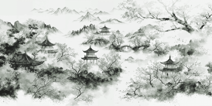 Echoes of  Tranquil  Pagodas Wall Mural