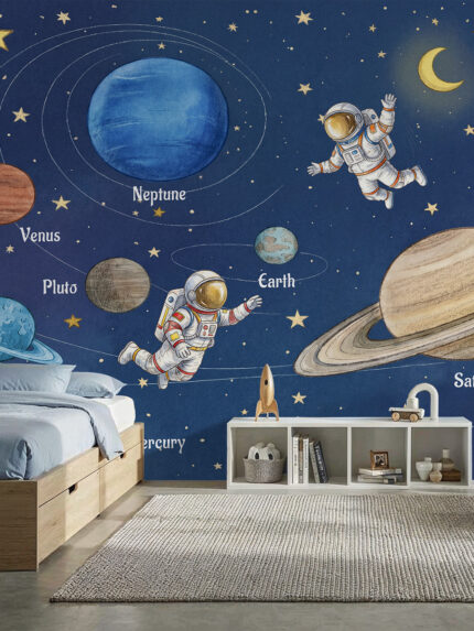 Musee educational watercolor space wallpaper for kids room