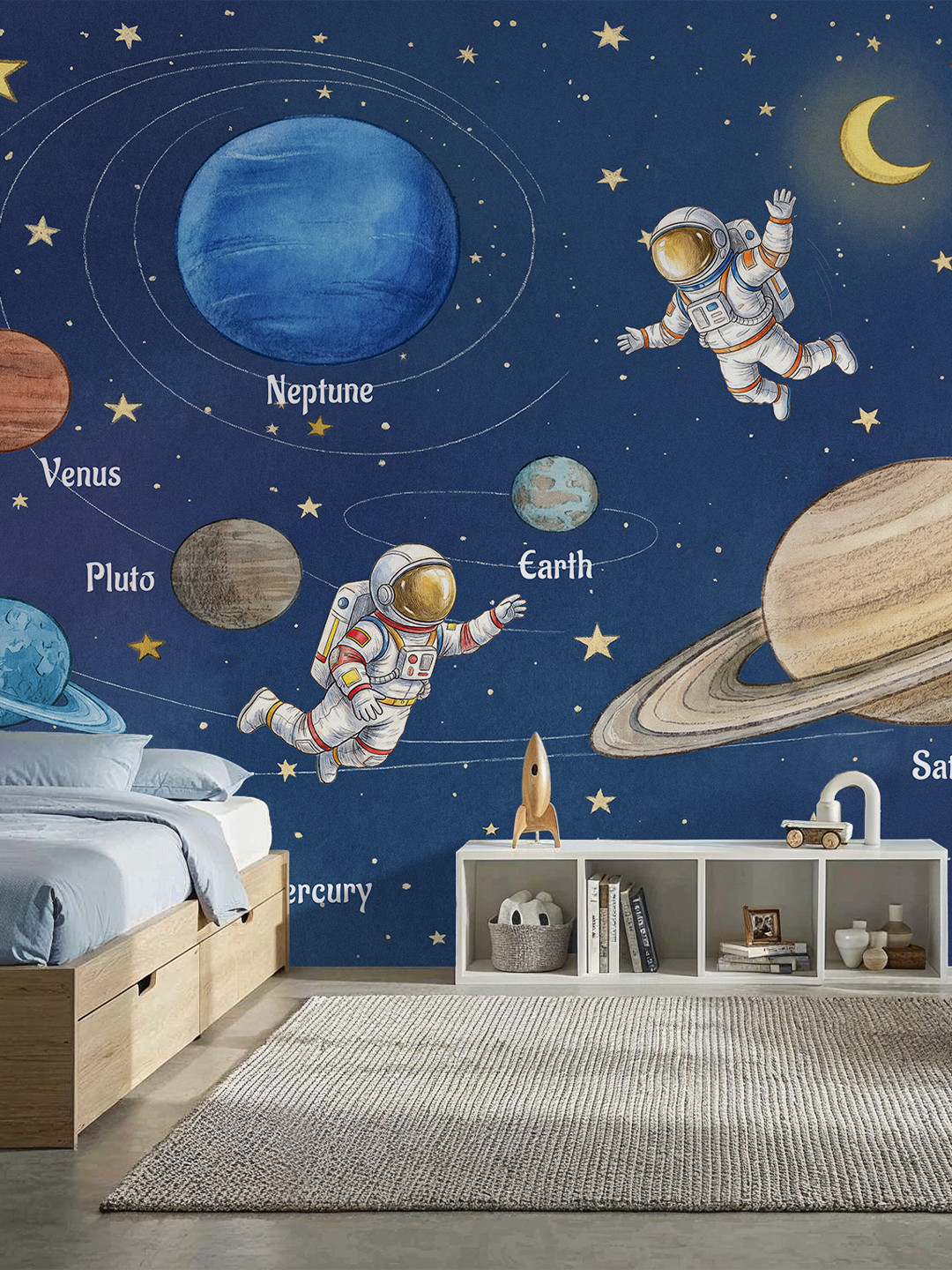 E035 产品主图 Musee educational watercolor space wallpaper for kids room
