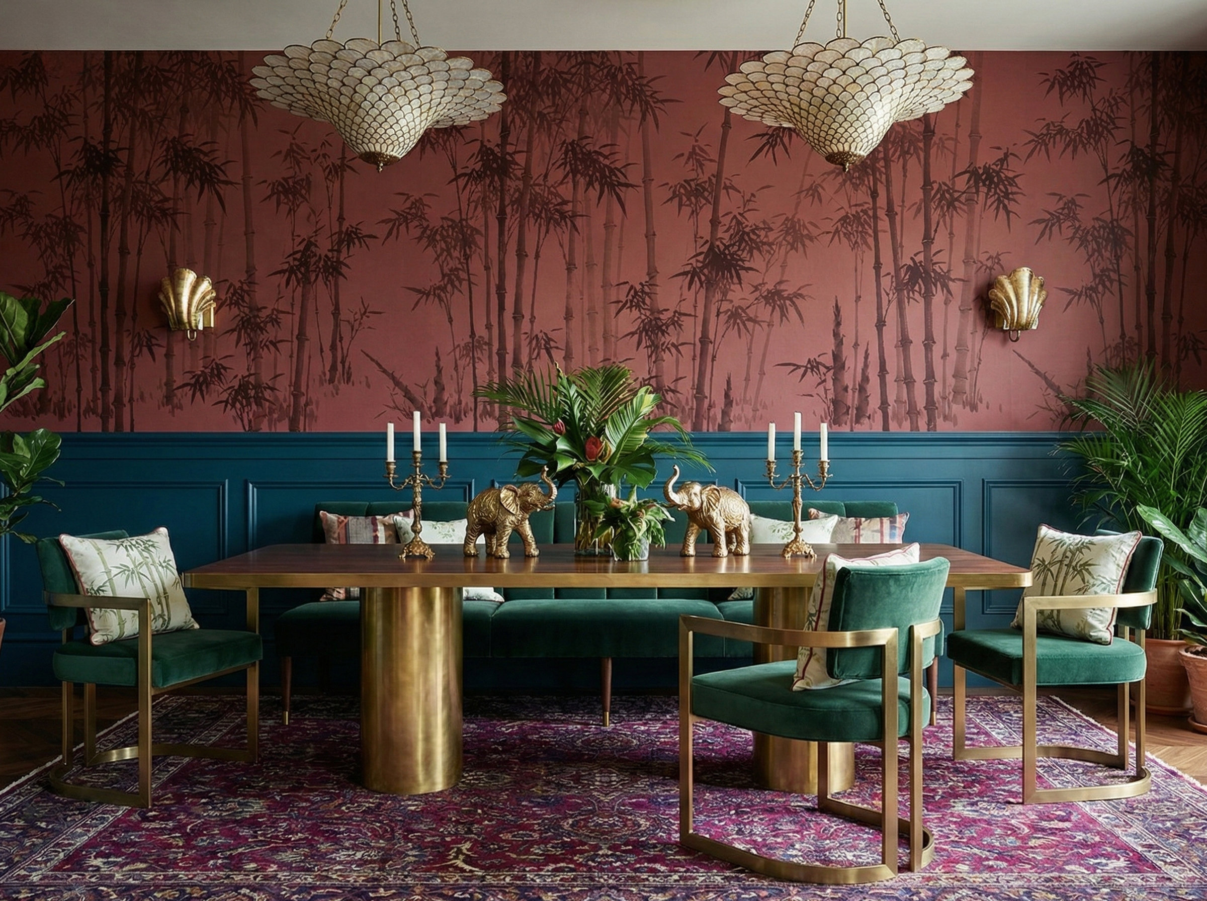 Musee | Bamboo Rhythms Wall Mural Musee custom wall mural featuring a traditional ink wash painting of a bamboo forest with detailed leaves and stalks in a serene Chinoiserie style.