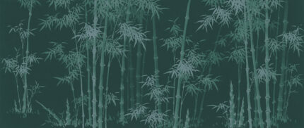 Musee custom wall mural featuring a traditional ink wash painting of a bamboo forest with detailed leaves and stalks in a serene Chinoiserie style.