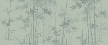 Musee custom wall mural featuring a traditional ink wash painting of a bamboo forest with detailed leaves and stalks in a serene Chinoiserie style.