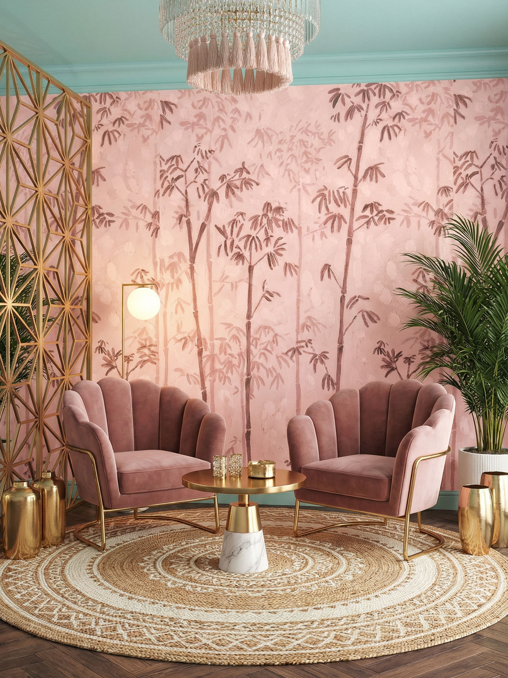 Musee | Whispering Bamboo Wall Mural Impressionist style bamboo forest wall mural by Musee, featuring artistic brushstrokes and dappled light effect, luxury wallpaper design available in Dubai UAE.