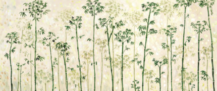 Impressionist style bamboo forest wall mural by Musee, featuring artistic brushstrokes and dappled light effect, luxury wallpaper design available in Dubai UAE.