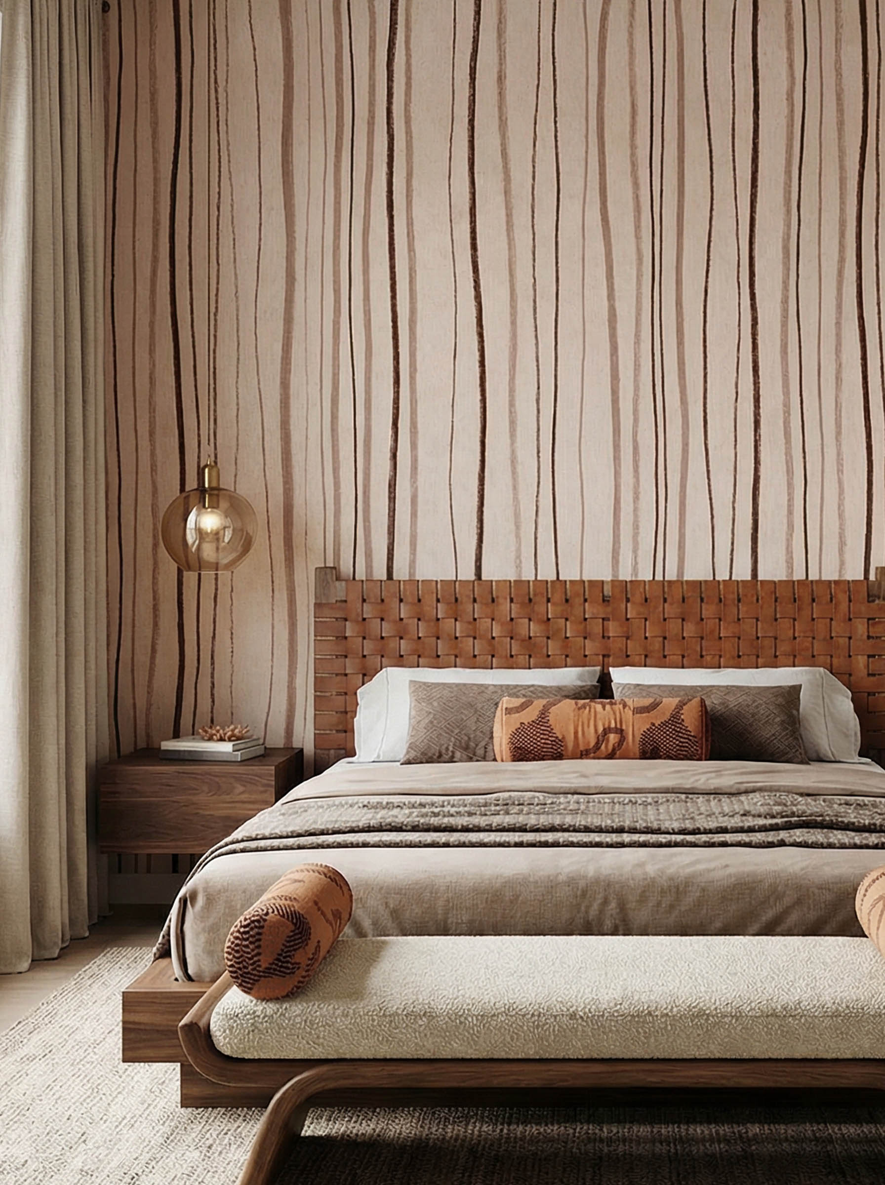 Musee | Artisan Lines Wall Mural Musee custom minimalist wallpaper featuring an organic, hand-drawn vertical striped pattern with subtle textures.