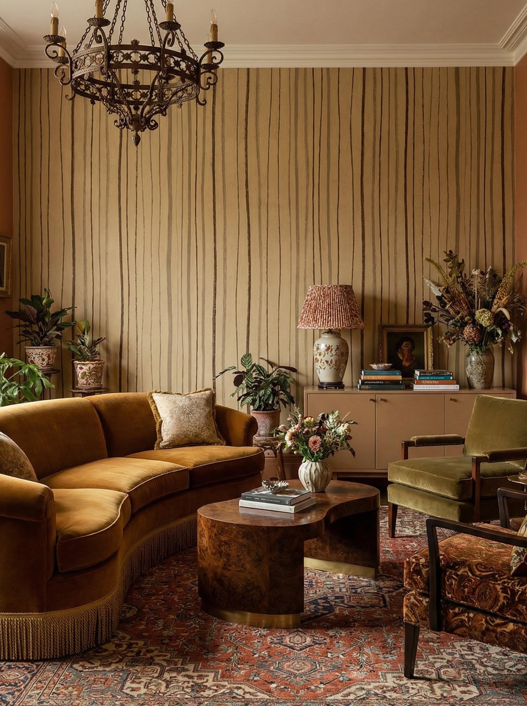 Musee | Artisan Lines Wall Mural Musee custom minimalist wallpaper featuring an organic, hand-drawn vertical striped pattern with subtle textures.