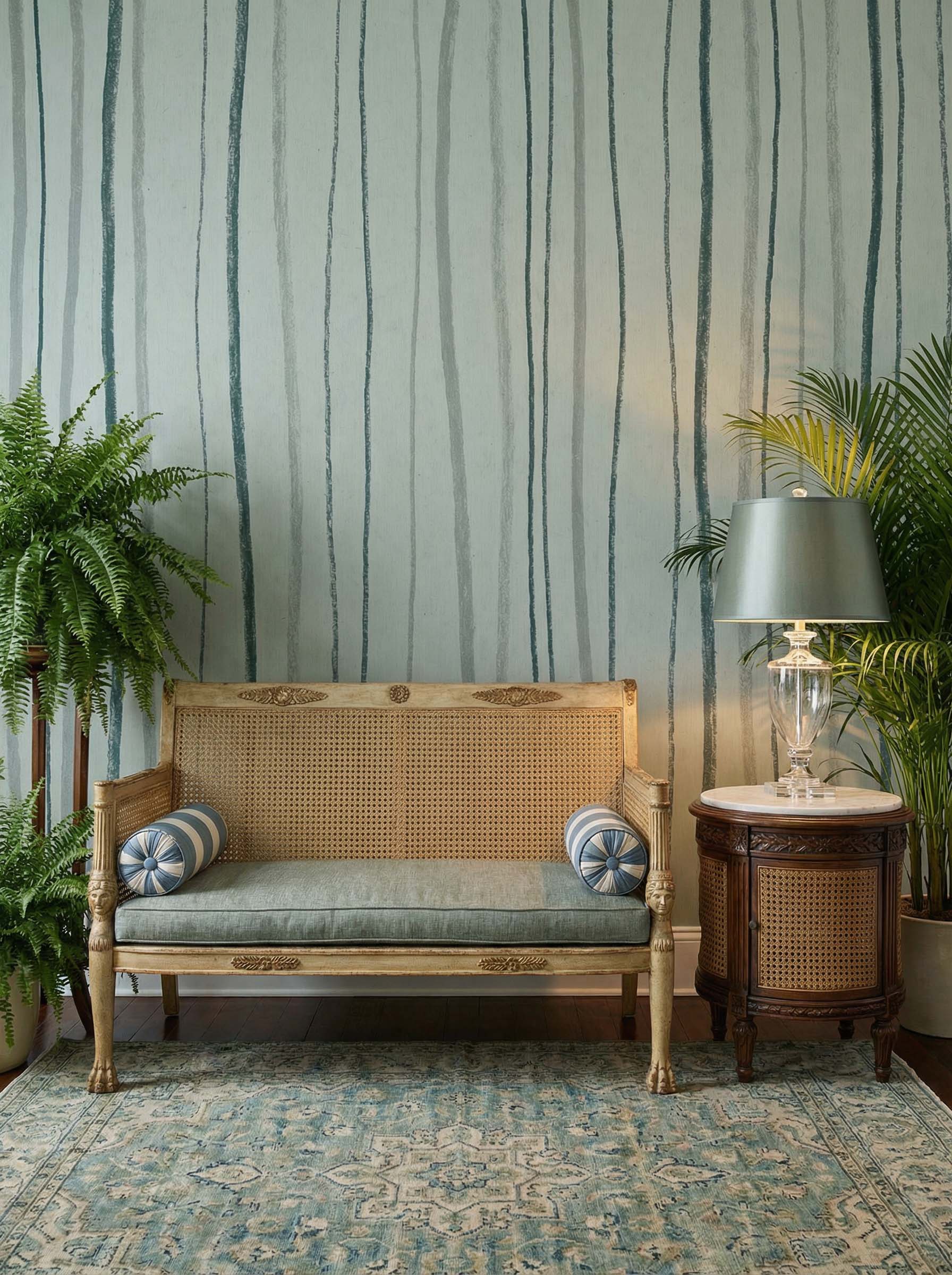 Musee | Artisan Lines Wall Mural Musee custom minimalist wallpaper featuring an organic, hand-drawn vertical striped pattern with subtle textures.