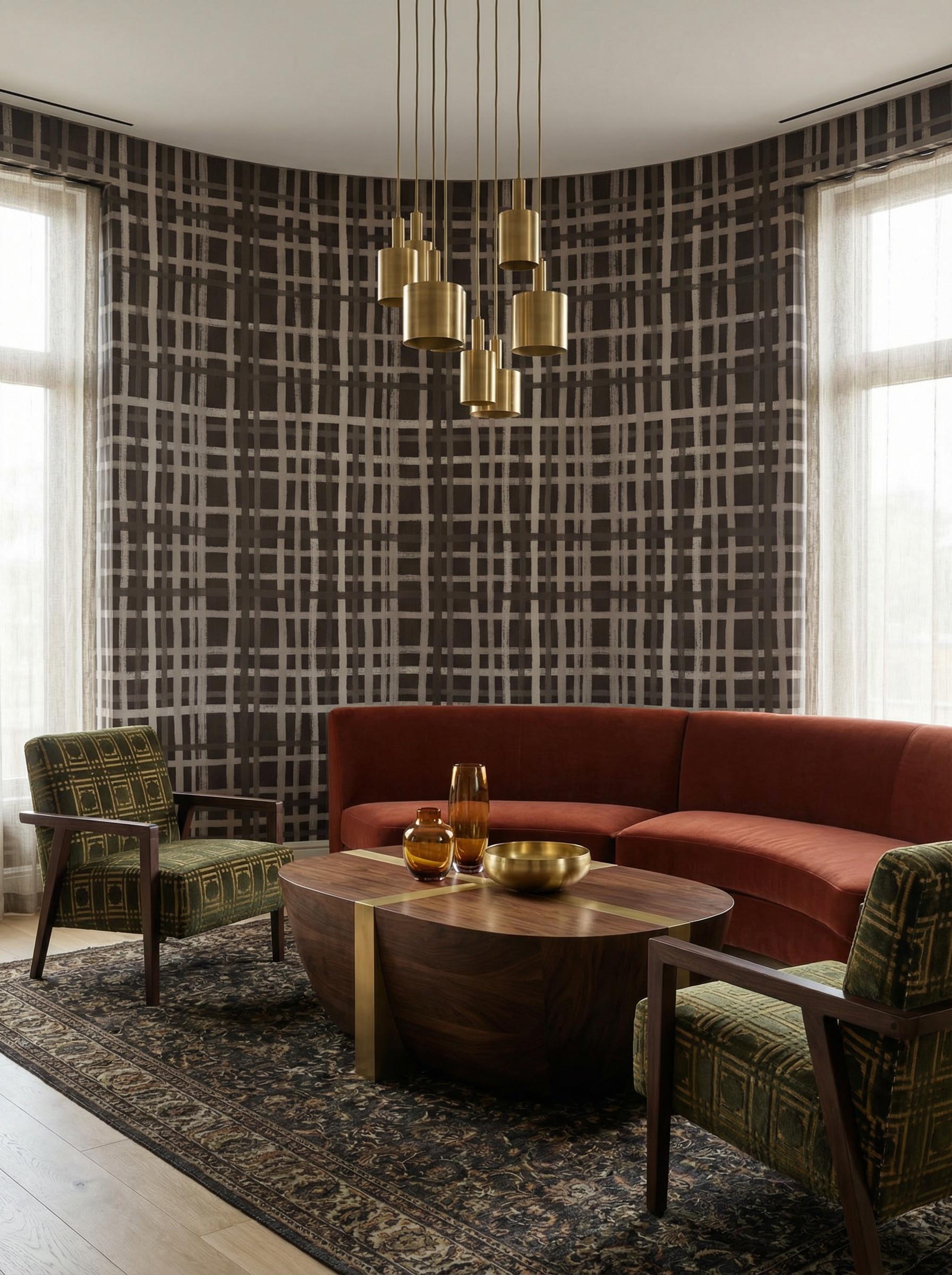 Musee | Cozy Check Wall Mural Musee custom wallpaper featuring a versatile, hand-painted check pattern with organic, slightly irregular overlapping lines.