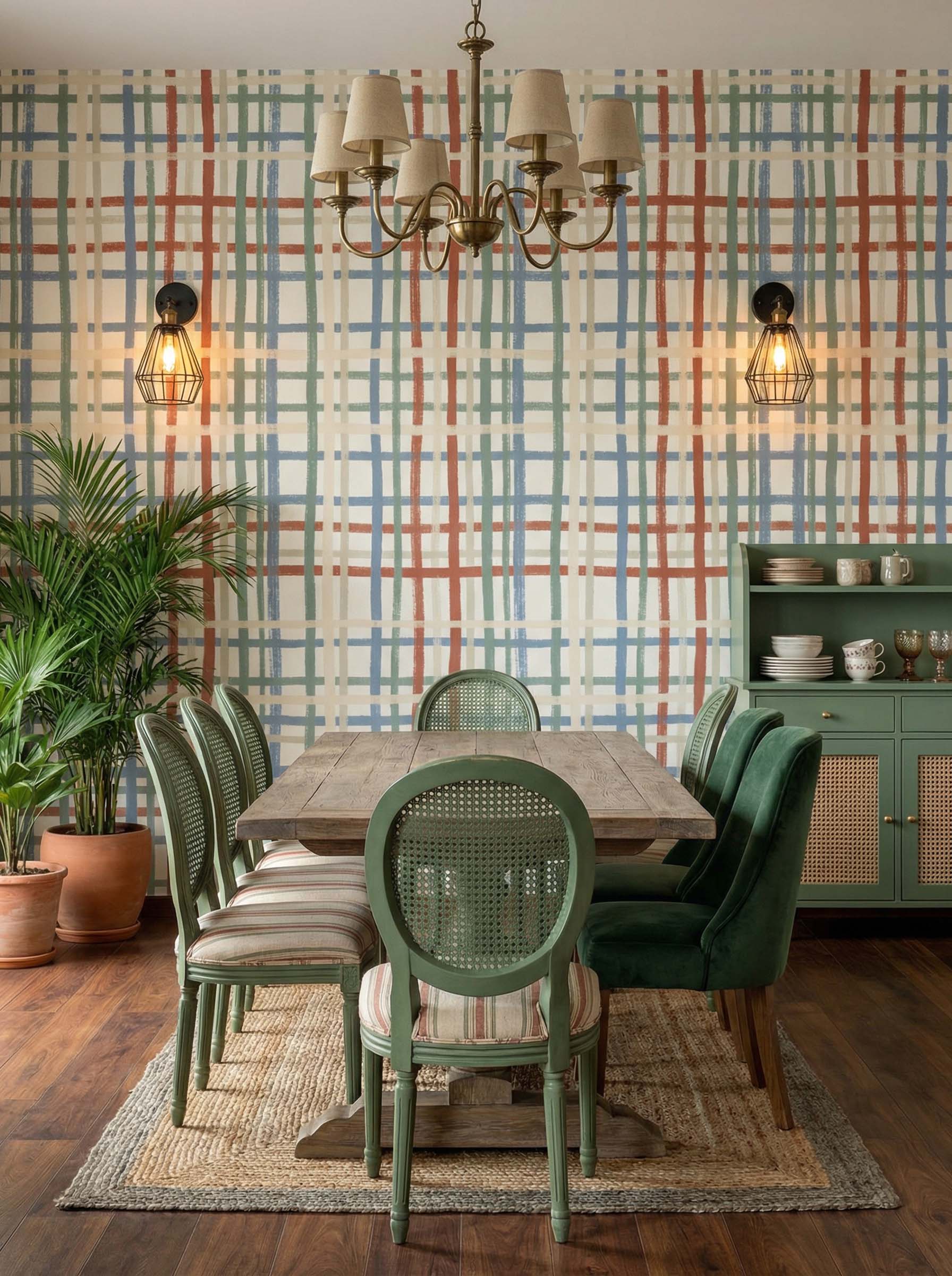 Musee | Cozy Check Wall Mural Musee custom wallpaper featuring a versatile, hand-painted check pattern with organic, slightly irregular overlapping lines.