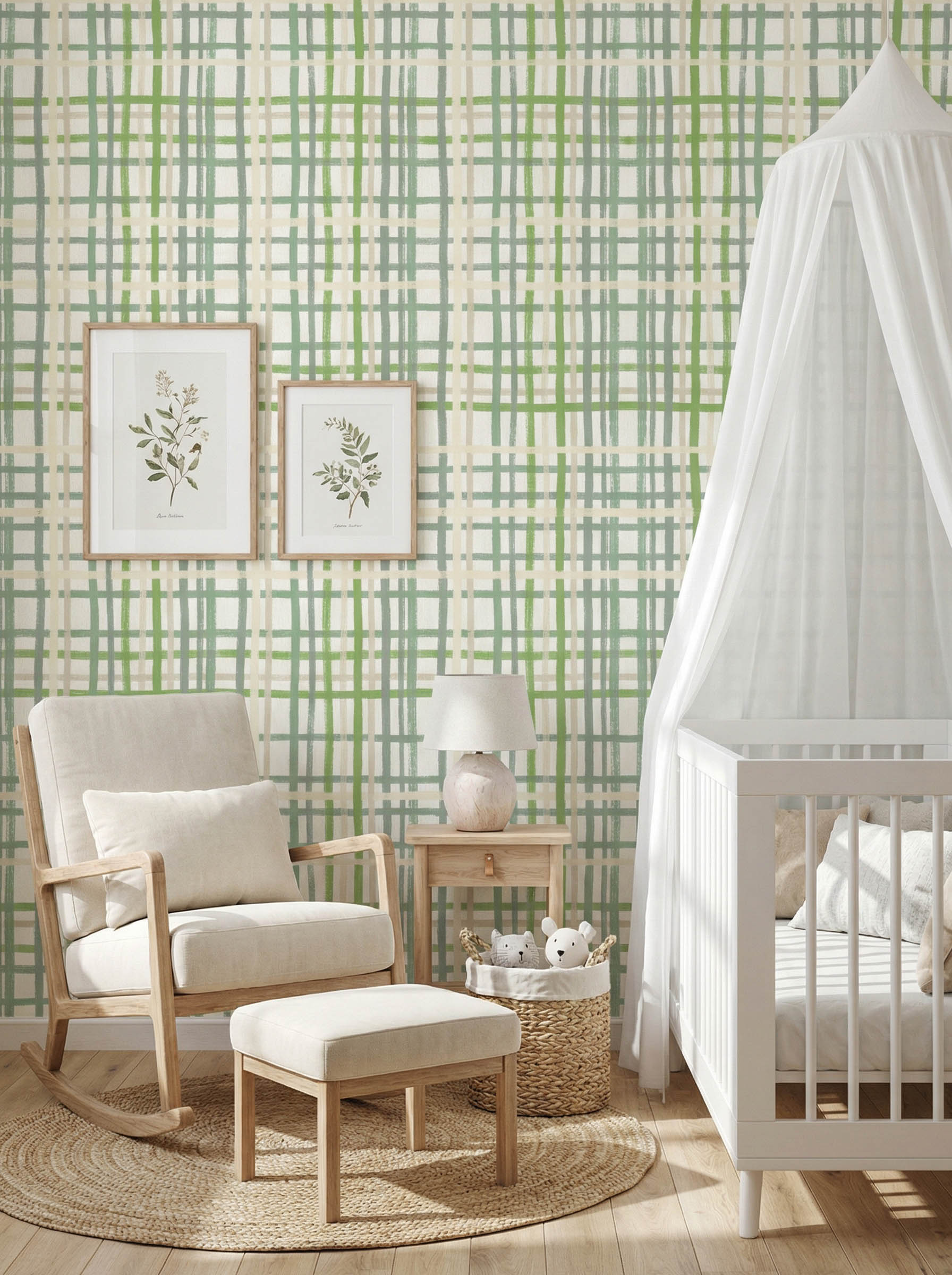 Musee | Cozy Check Wall Mural Musee custom wallpaper featuring a versatile, hand-painted check pattern with organic, slightly irregular overlapping lines.