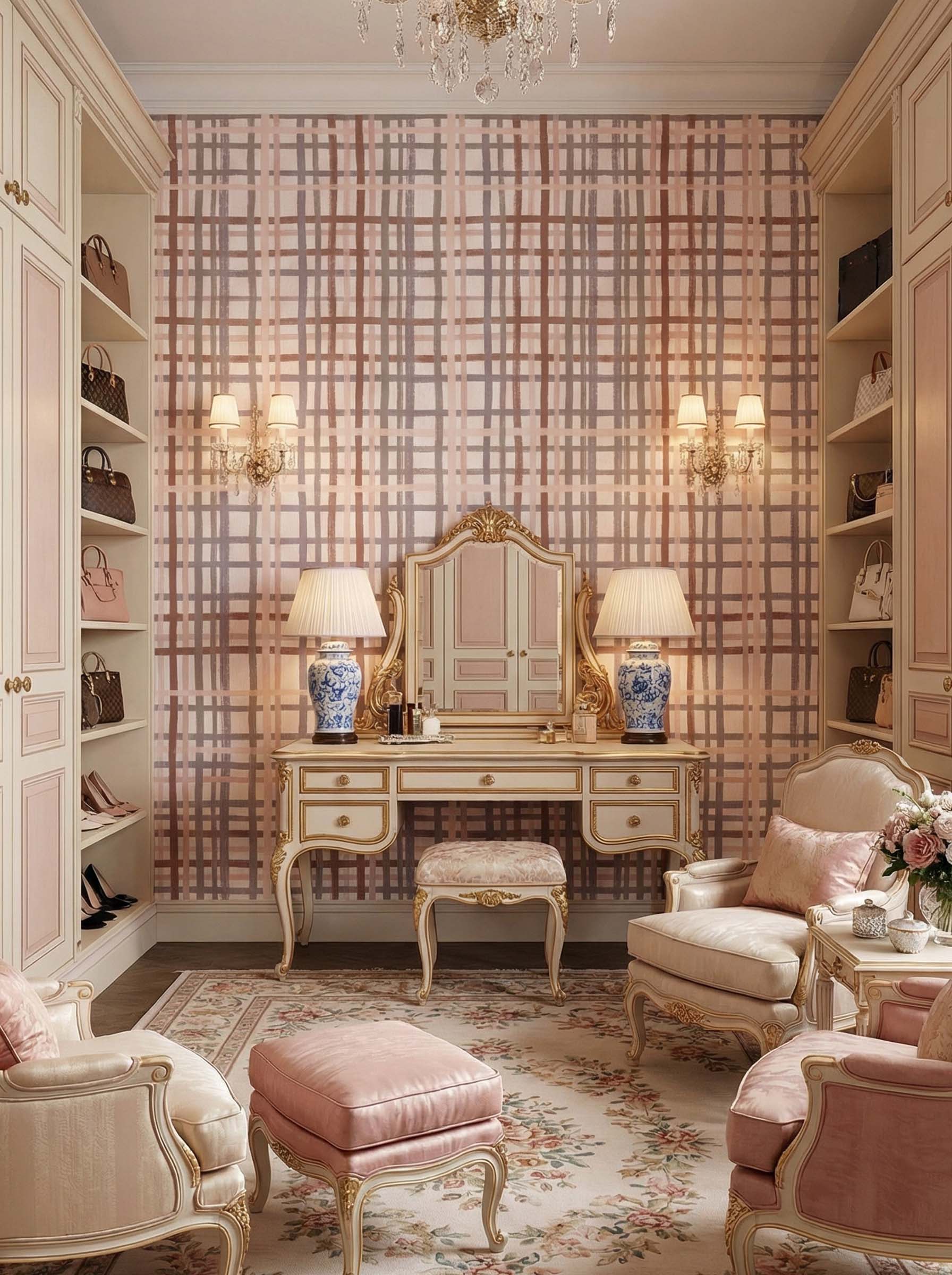 Musee | Cozy Check Wall Mural Musee custom wallpaper featuring a versatile, hand-painted check pattern with organic, slightly irregular overlapping lines.