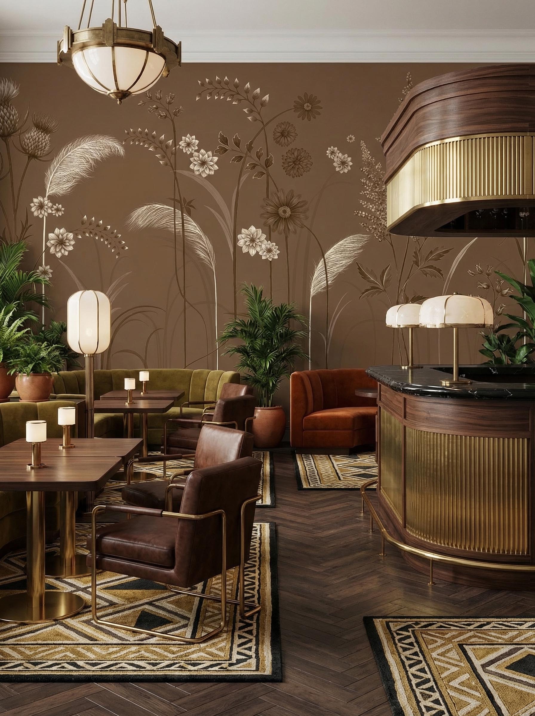 Musee | Meadow Whispers Wall Mural Musee custom botanical wallpaper featuring a delicate wildflower meadow with thistles, blooming flowers, and grasses growing from the bottom edge in a vintage illustration style.