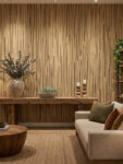 Musee custom minimalist wallpaper featuring dense, hand-drawn vertical lines resembling organic textures like woven grass or natural bark.
