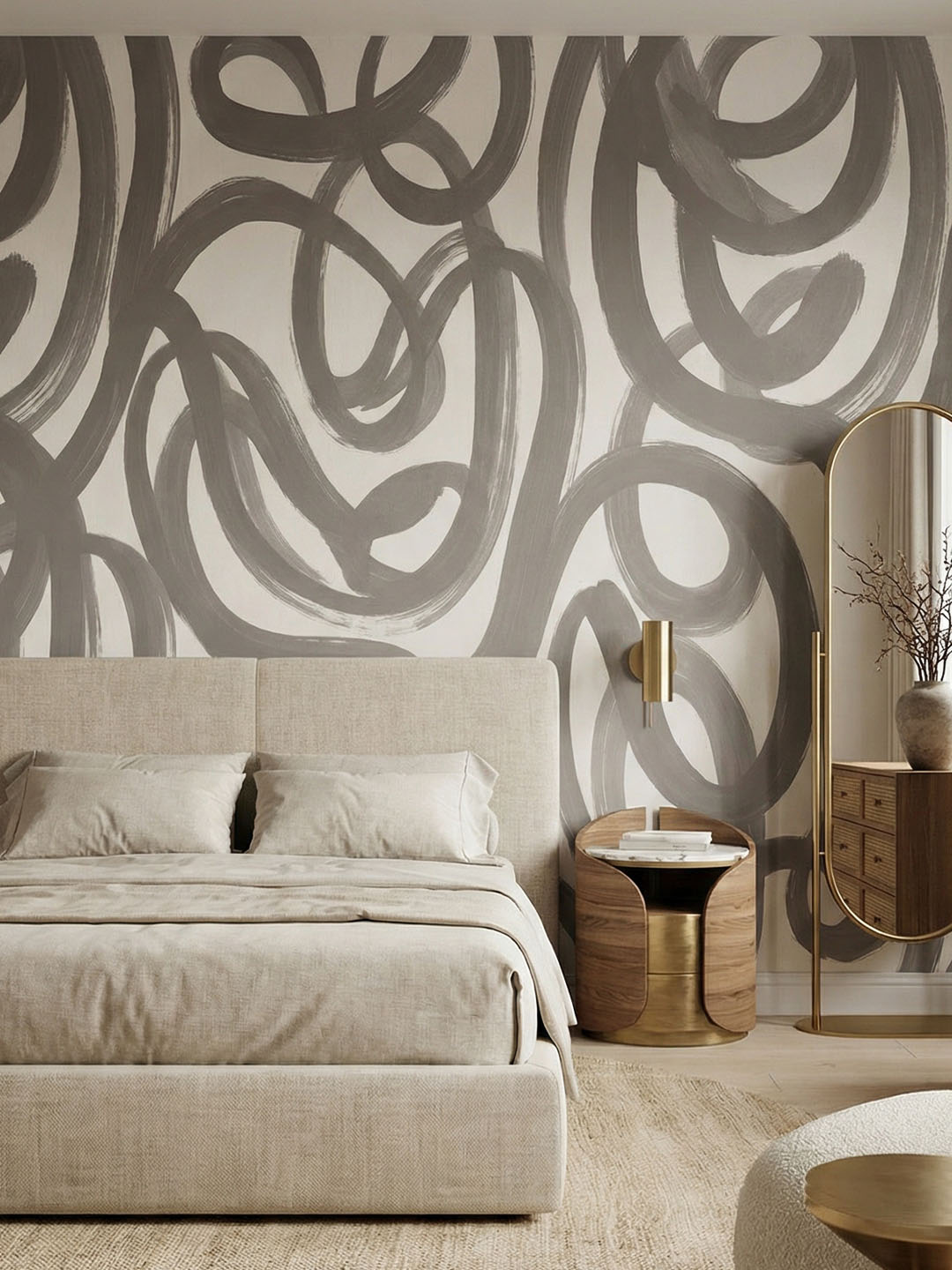 M027 产品主图 Musee custom wallpaper featuring a versatile, hand-painted check pattern with organic, slightly irregular overlapping lines.