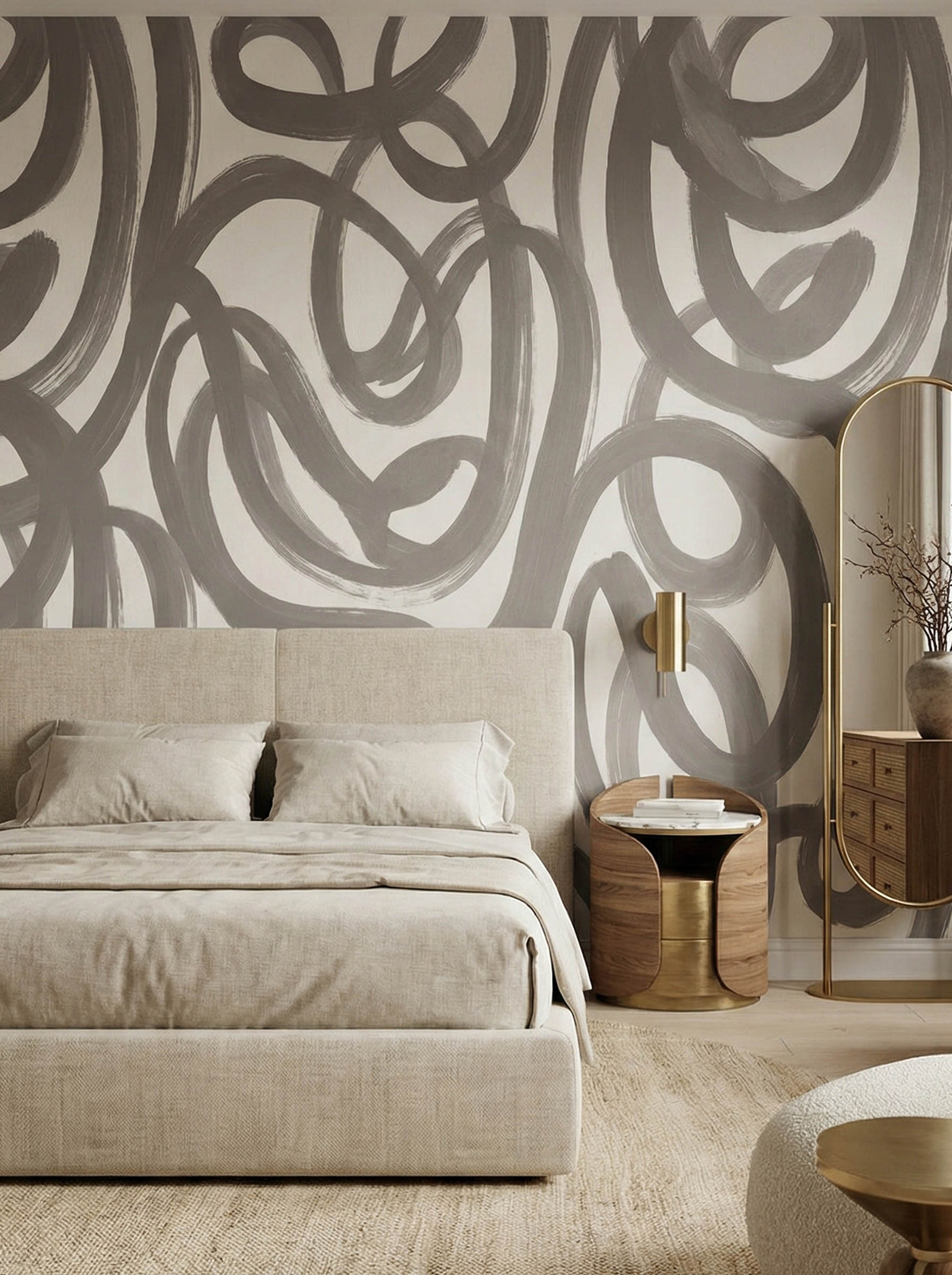 Musee | Fluid Strokes Wall Mural Musee custom wallpaper featuring a versatile, hand-painted check pattern with organic, slightly irregular overlapping lines.