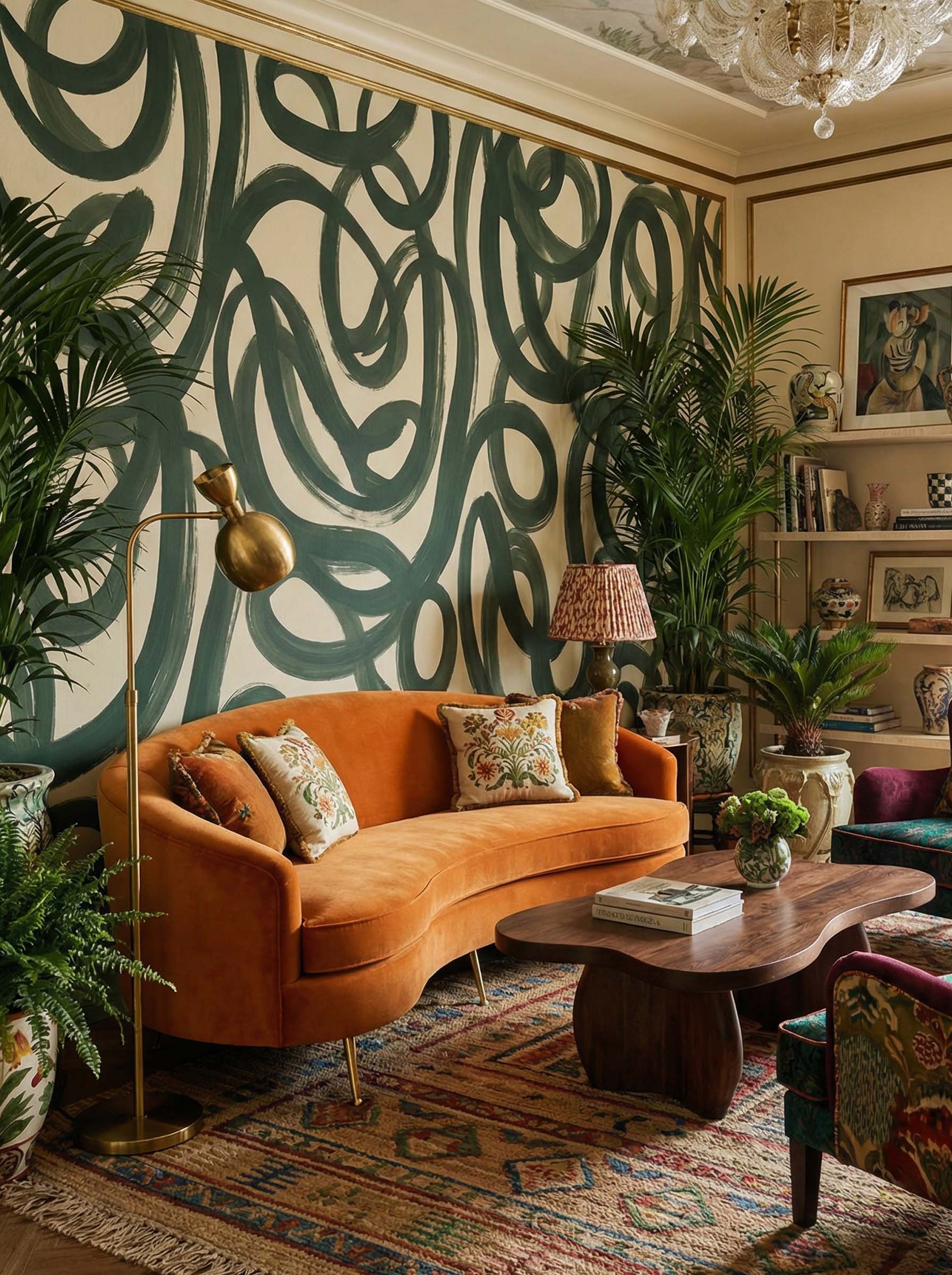 Musee | Fluid Strokes Wall Mural Musee custom wallpaper featuring a versatile, hand-painted check pattern with organic, slightly irregular overlapping lines.