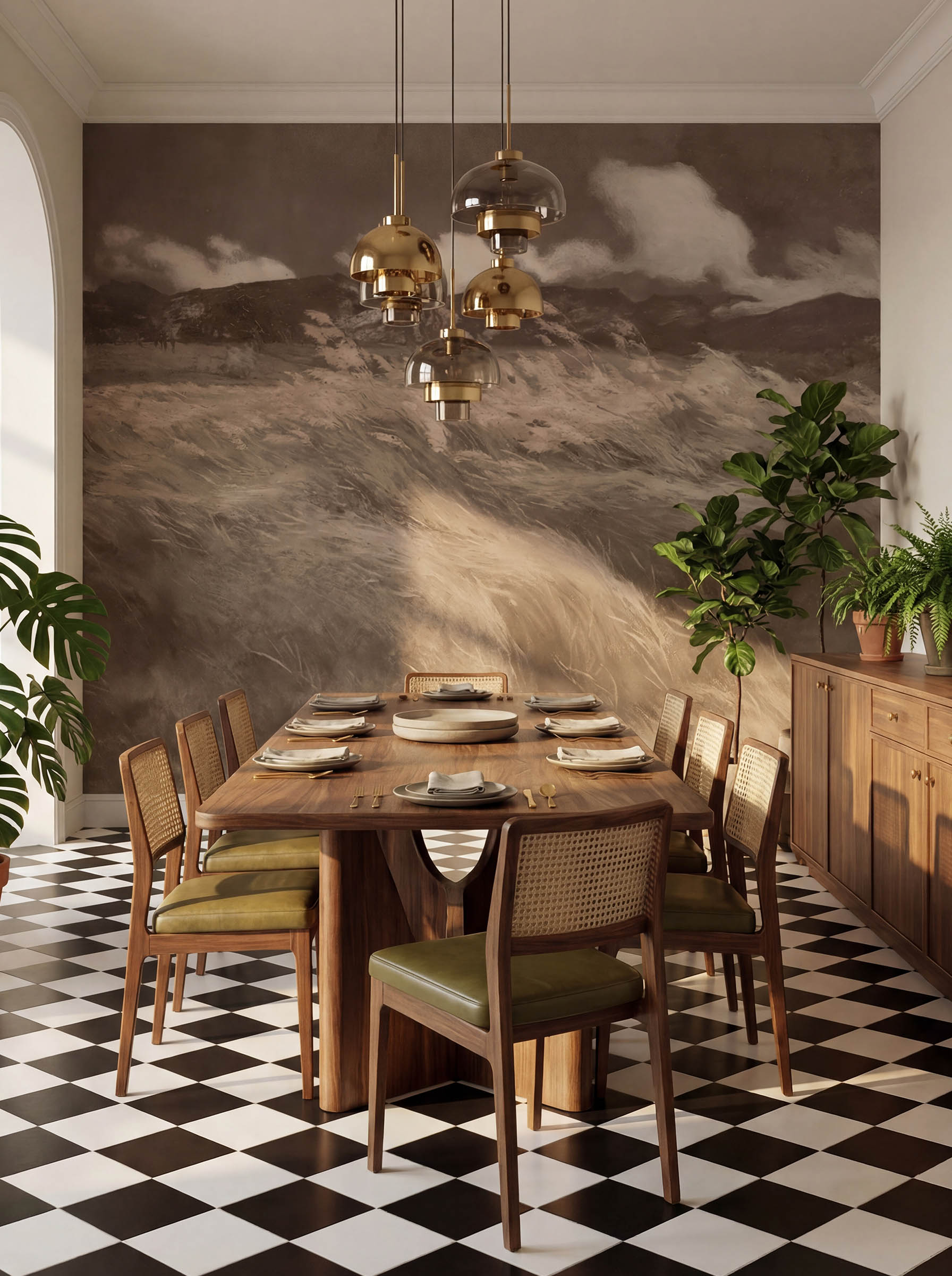 Musee | Windswept Meadow Wall Mural Musee custom wall mural featuring a high-definition restoration of a landscape painting by Louis Patru, showing tall grass blowing in the wind under a moody sky.