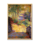 Impressionist landscape painting of a sunlit forest path with vibrant colors. Fine art framed print for elegant wall decor in the UAE.