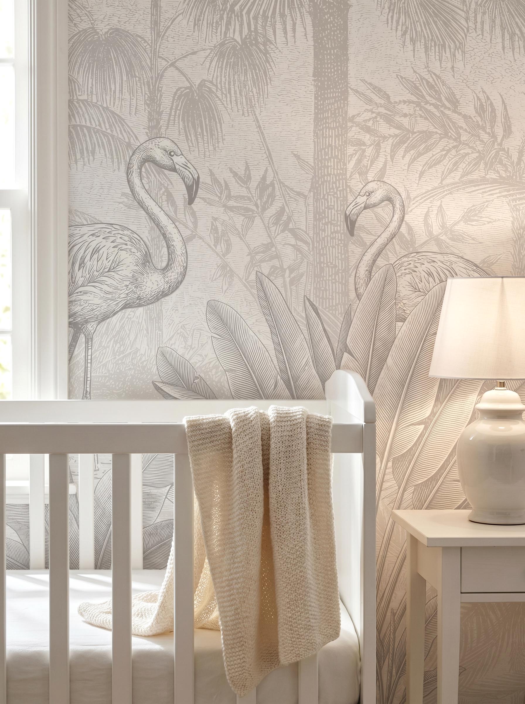 Interior room mockup featuring the Musee Safari Tales wall mural with elegant jungle animals, creating a sophisticated and adventurous kids room atmosphere.5 Interior room mockup featuring the Musee Safari Tales wall mural with elegant jungle animals, creating a sophisticated and adventurous kids room atmosphere.5