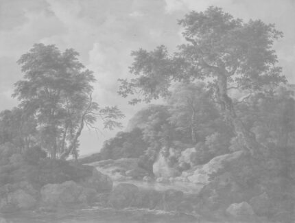 تصميم ورق حائط Musee يعرض نمط "Forest Cascade" بألوان متنوعة، ويتميز برسمة كلاسيكية لمناظر طبيعية من إبداع جاكوب فان رويسدايل.