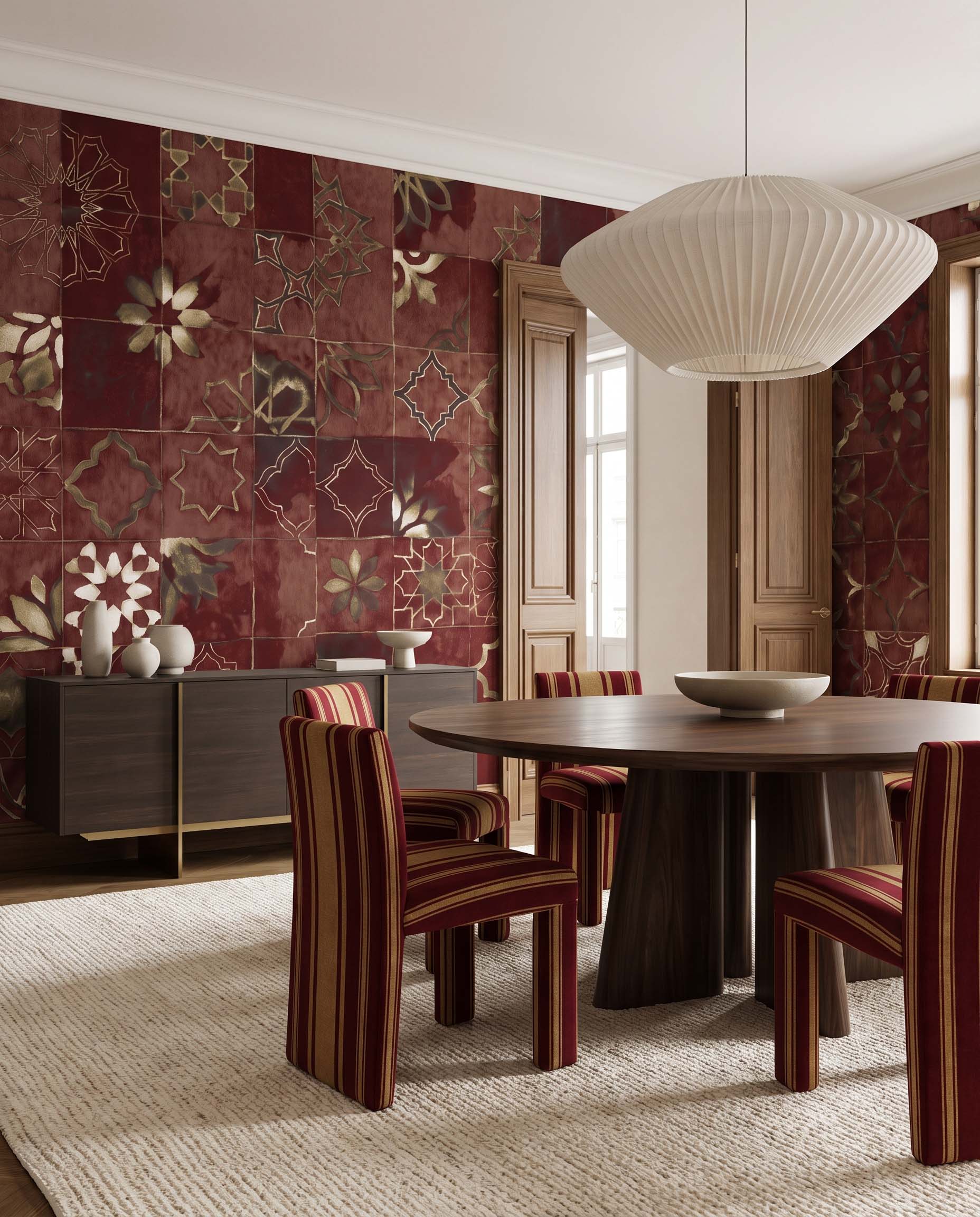 Interior room mockup featuring the Musee Medina Echoes wall mural with vintage Moroccan tiles, creating a sophisticated and culturally rich contemporary atmosphere.3 Interior room mockup featuring the Musee Medina Echoes wall mural with vintage Moroccan tiles, creating a sophisticated and culturally rich contemporary atmosphere.3