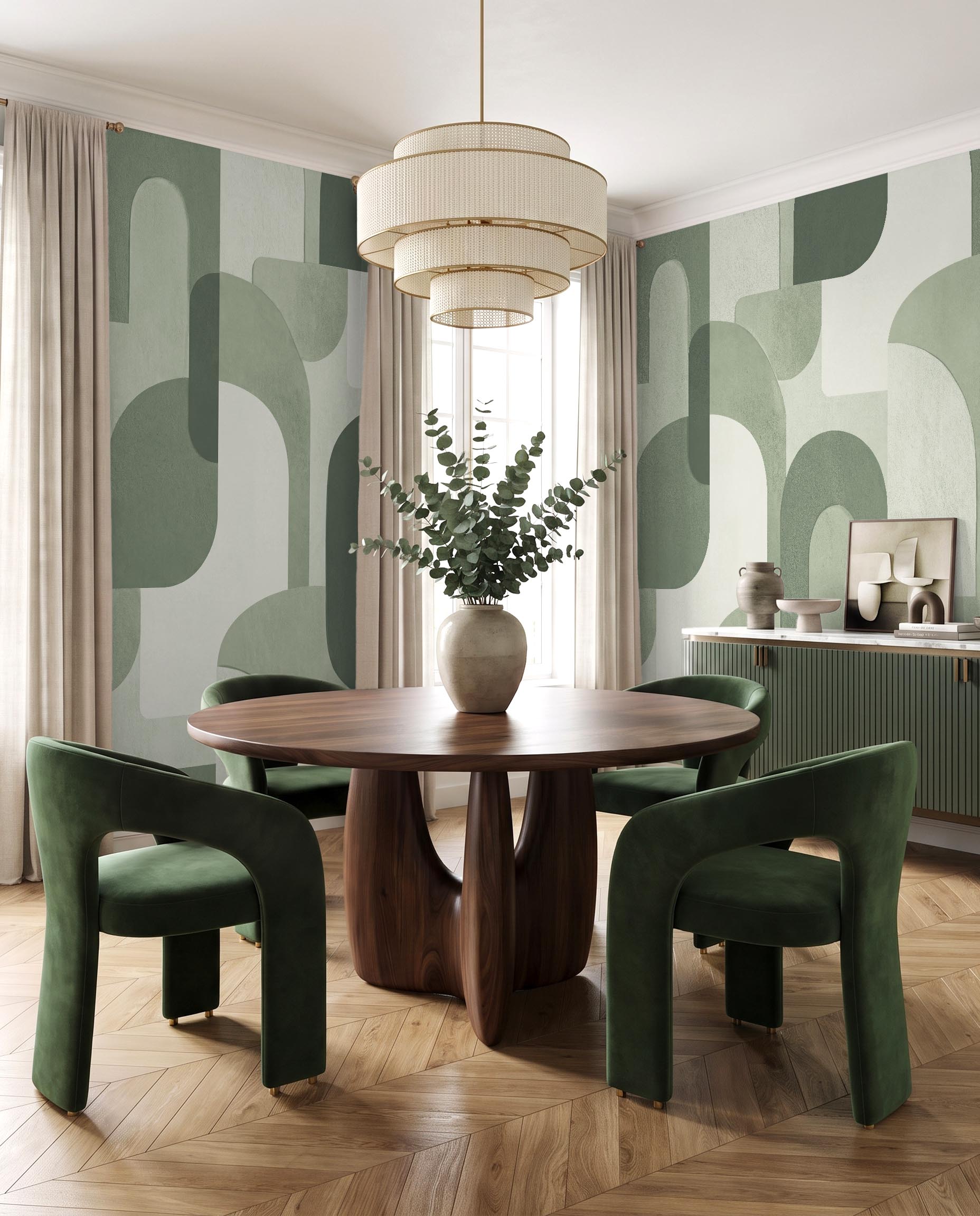 Interior room mockup featuring the Musee Sculpted Harmony wall mural with modern geometric shapes, creating a sophisticated and architectural contemporary atmosphere.2 Interior room mockup featuring the Musee Sculpted Harmony wall mural with modern geometric shapes, creating a sophisticated and architectural contemporary atmosphere.2