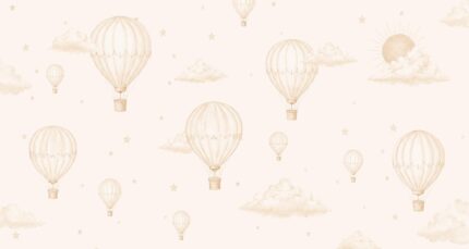 Musee custom wallpaper design showcasing the Skyward Slumber pattern in various colorways, featuring gentle watercolor aviation art for elegant nurseries.B