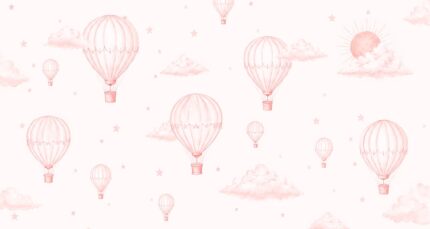 Musee custom wallpaper design showcasing the Skyward Slumber pattern in various colorways, featuring gentle watercolor aviation art for elegant nurseries.C