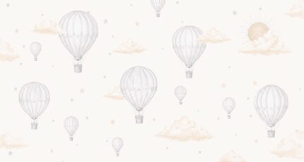 Musee custom wallpaper design showcasing the Skyward Slumber pattern in various colorways, featuring gentle watercolor aviation art for elegant nurseries.E