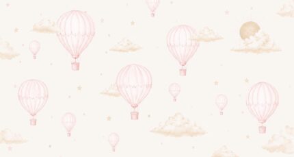Musee custom wallpaper design showcasing the Skyward Slumber pattern in various colorways, featuring gentle watercolor aviation art for elegant nurseries.F
