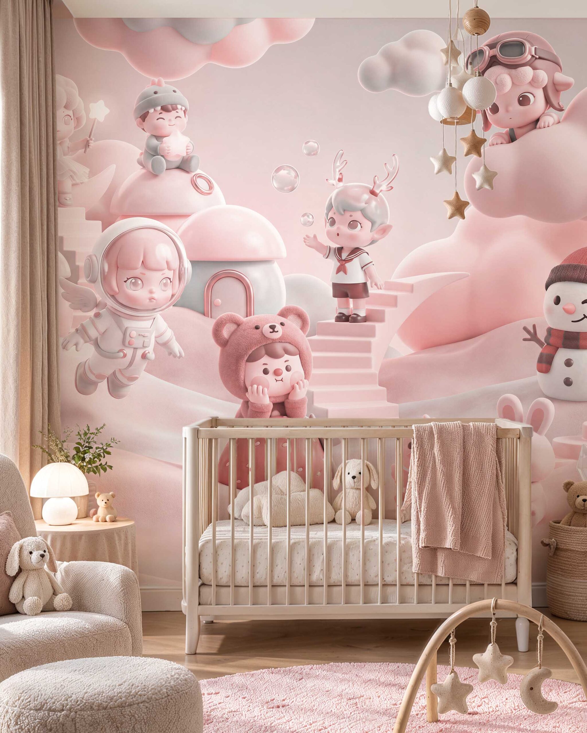 Cloudberry Dreamland pastel 3D kids wallpaper in a playful children’s room 3 Cloudberry Dreamland pastel 3D kids wallpaper in a playful children’s room 3
