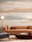 Amber Veil watercolor abstract wallpaper in soft beige peach and grey tones