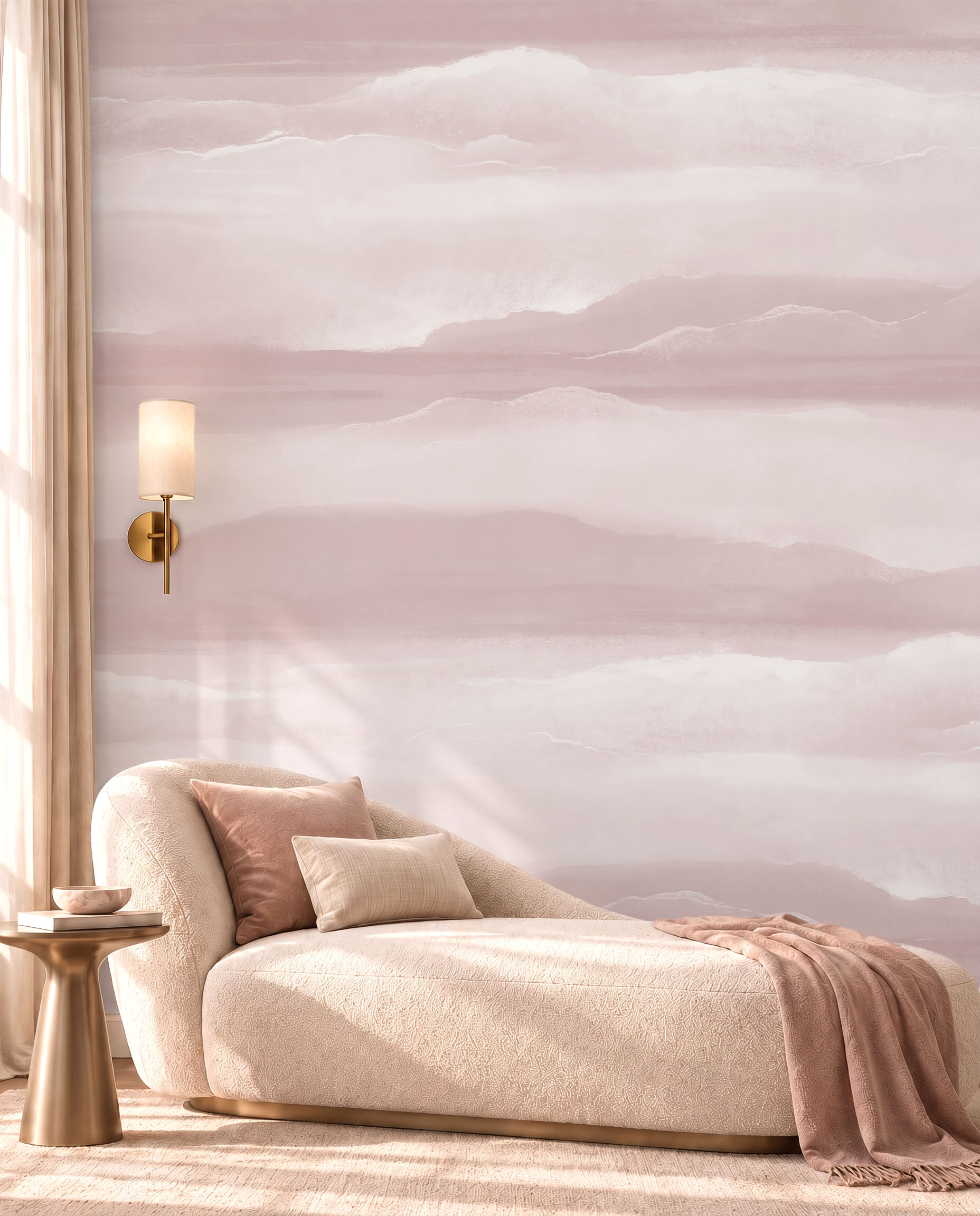 Amber Veil watercolor abstract wallpaper mural in a warm contemporary interior 3