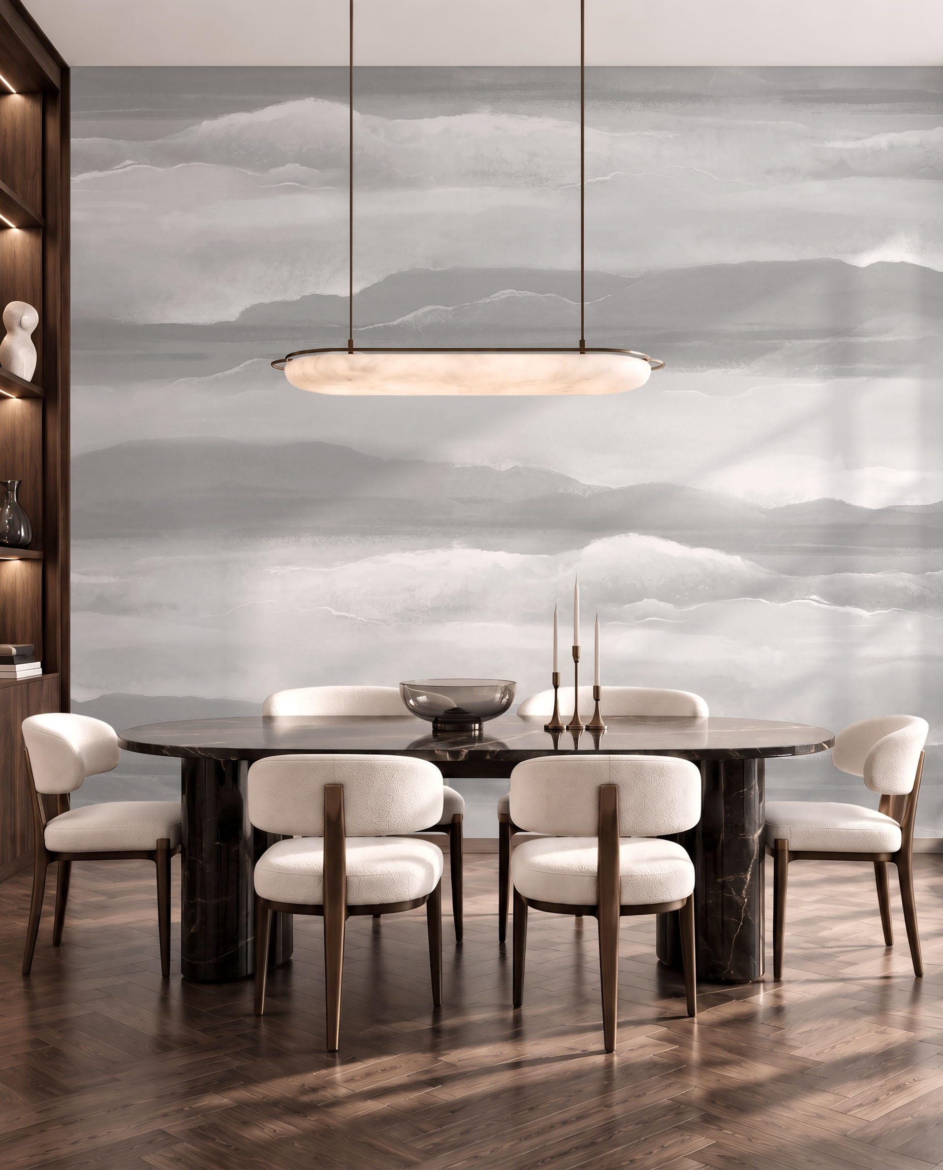 Amber Veil watercolor abstract wallpaper mural in a warm contemporary interior 4
