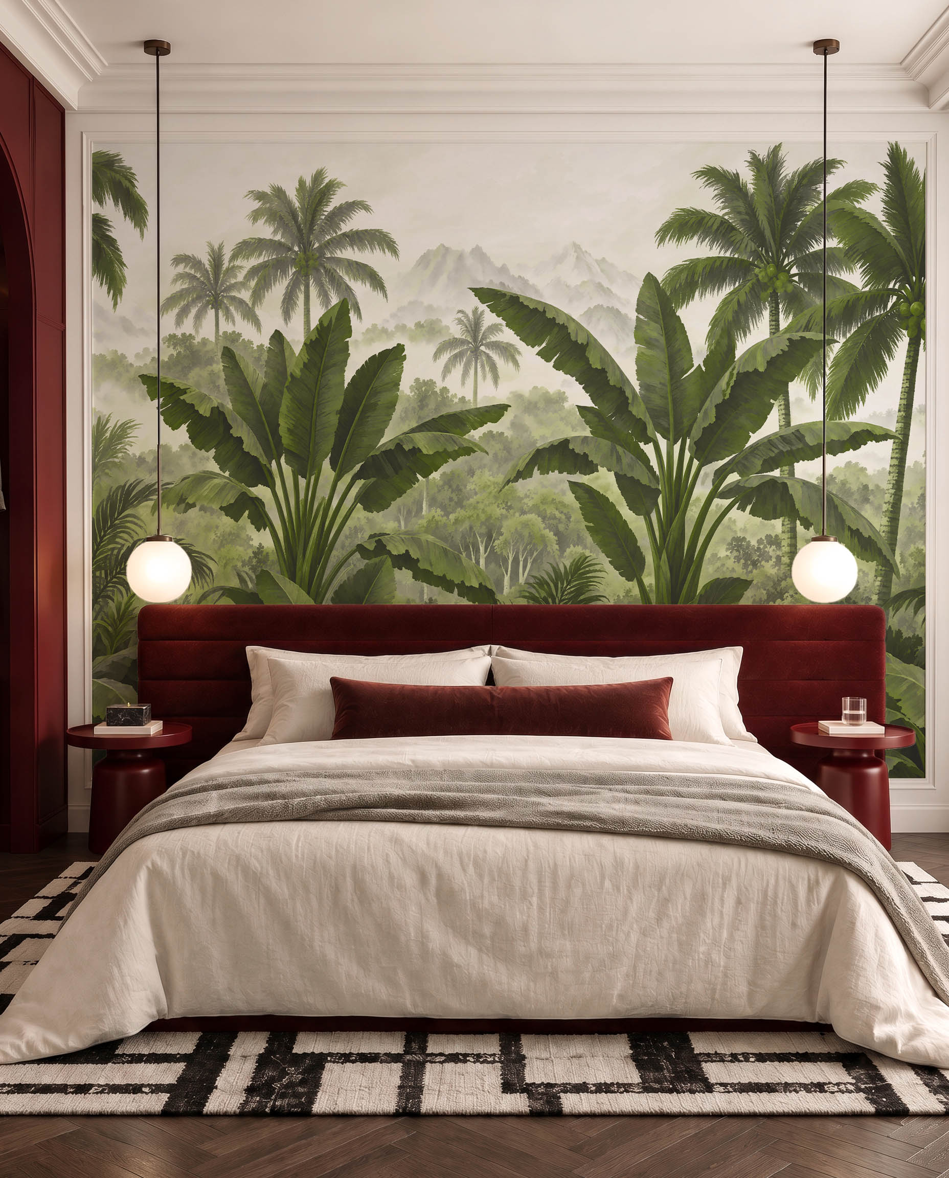 Emerald Horizon tropical jungle wallpaper mural in an elegant nature inspired interior 2