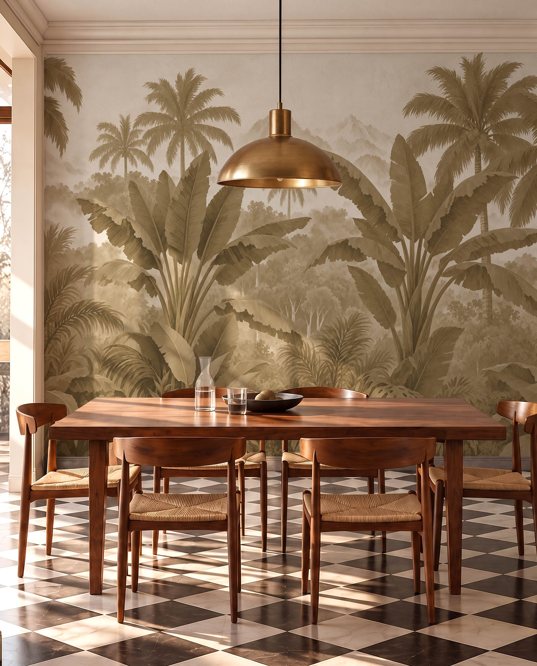 Emerald Horizon tropical jungle wallpaper mural in an elegant nature inspired interior 3
