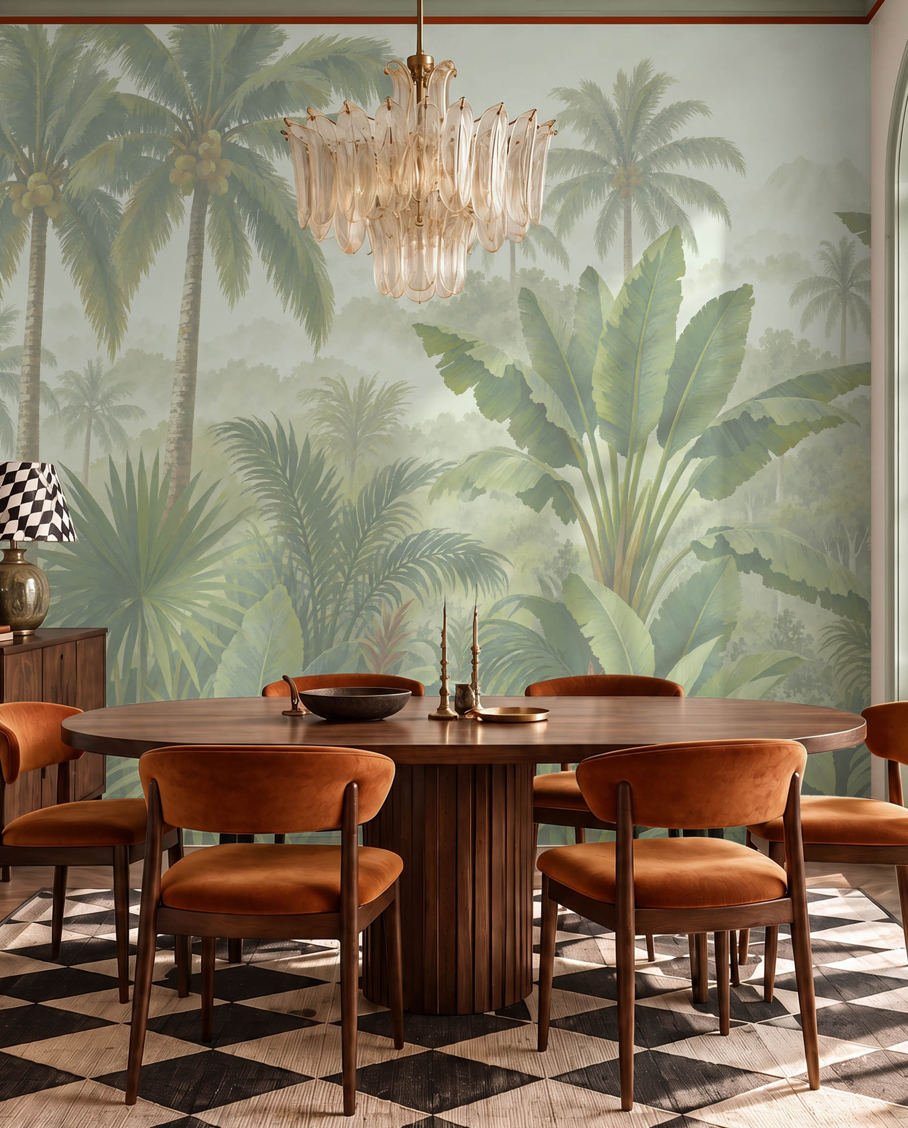 Emerald Horizon tropical jungle wallpaper mural in an elegant nature inspired interior 4