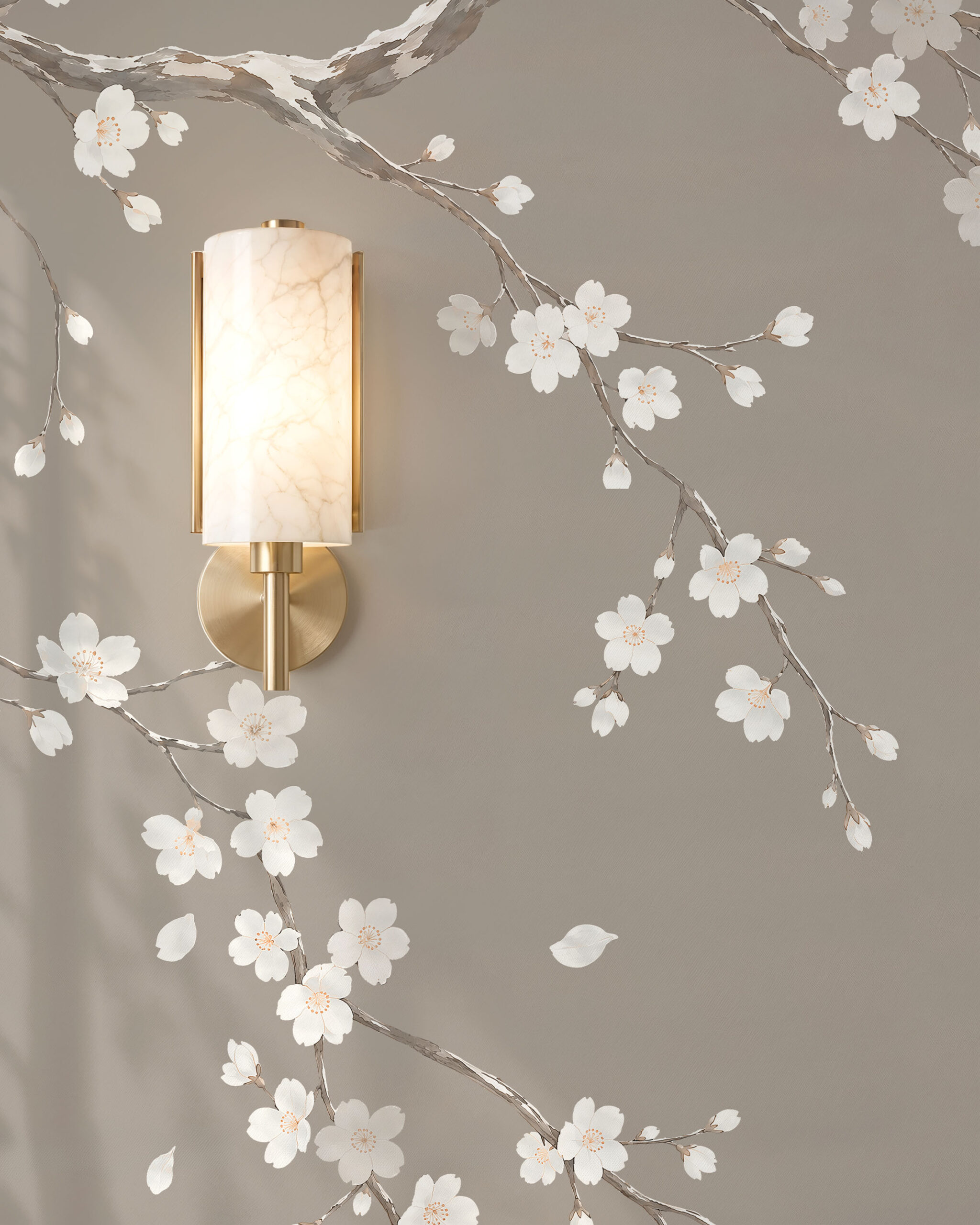 Ivory Sakura cherry blossom wallpaper mural in an elegant neutral interior6