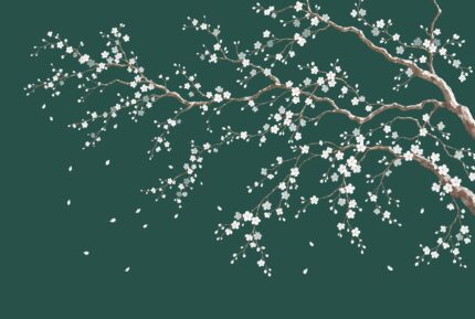 Ivory Sakura cherry blossom wallpaper mural with white blossoms on sculptural branches G