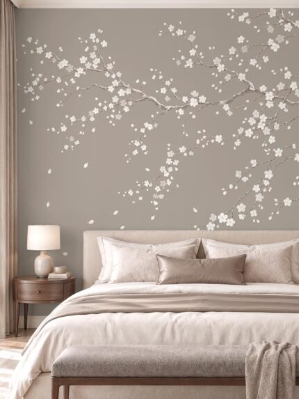 Ivory Sakura cherry blossom wallpaper with white flowers and elegant branches