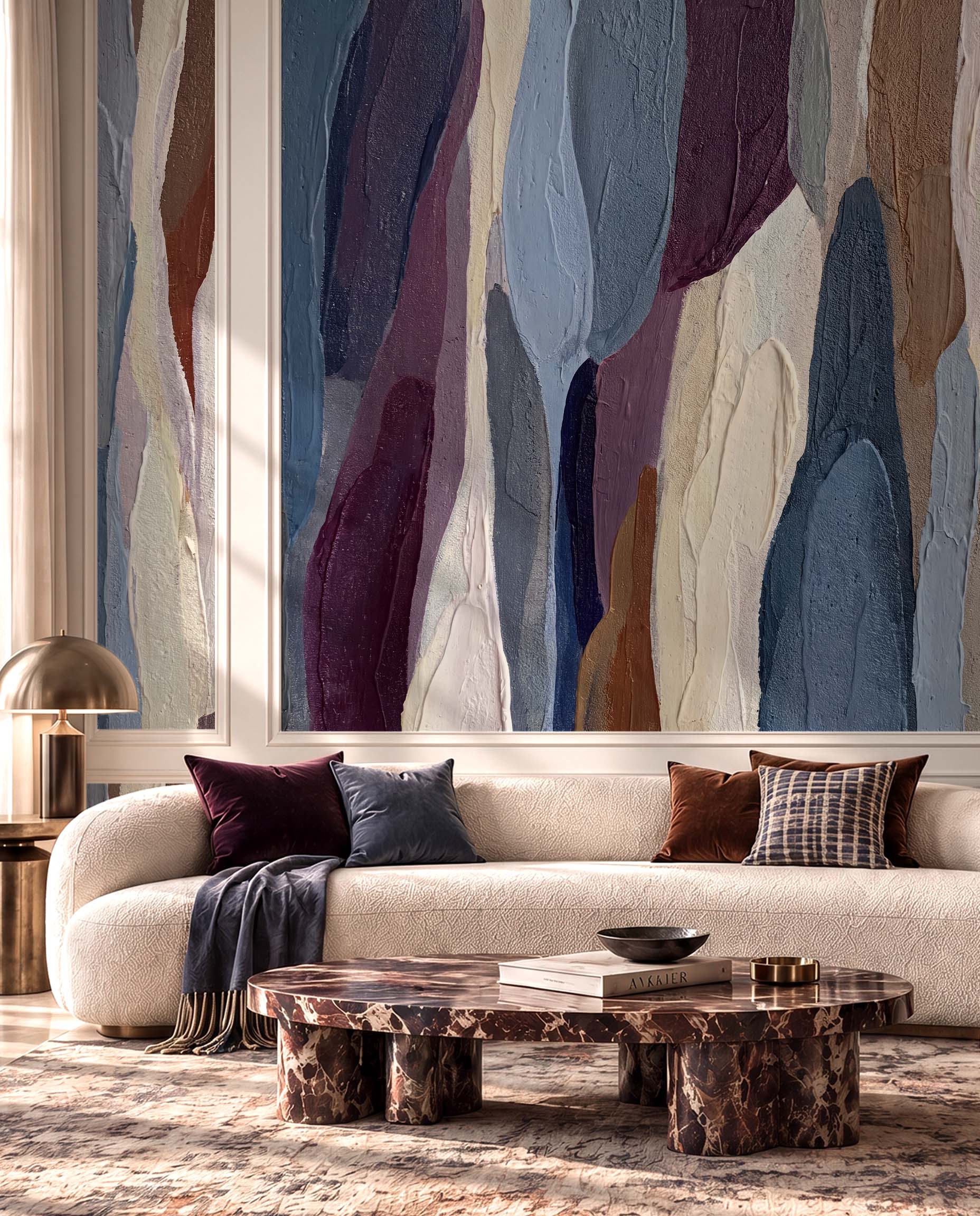 Pigment Strata textured abstract wallpaper mural in a contemporary interior 2