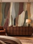 Pigment Strata textured abstract wallpaper with blue plum and neutral brushstrokes