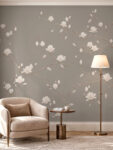 Porcelain Bloom magnolia wallpaper with ivory flowers and elegant branches