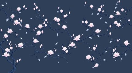 Porcelain Bloom wallpaper mural with ivory magnolia blossoms on graceful branches G