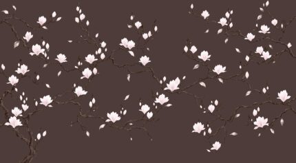 Porcelain Bloom wallpaper mural with ivory magnolia blossoms on graceful branches H